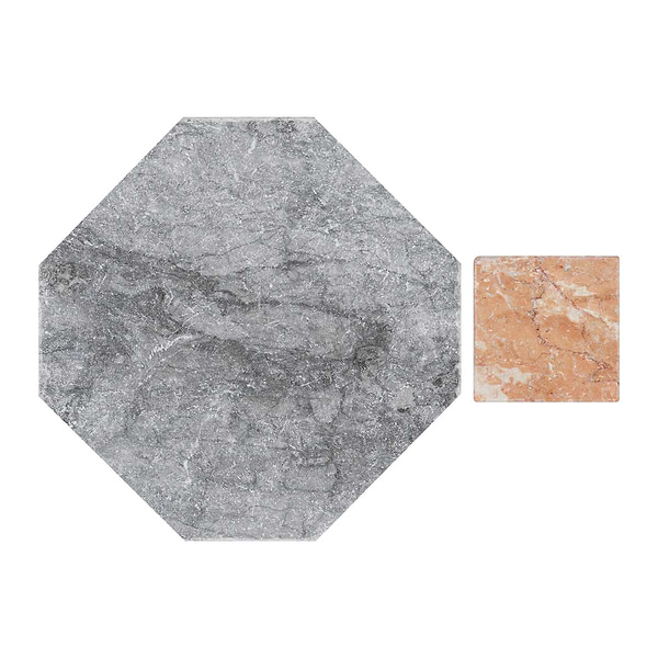 Alaris Lovina Gray 8" Octagon with Bellini Dot Tumbled Marble Tile
