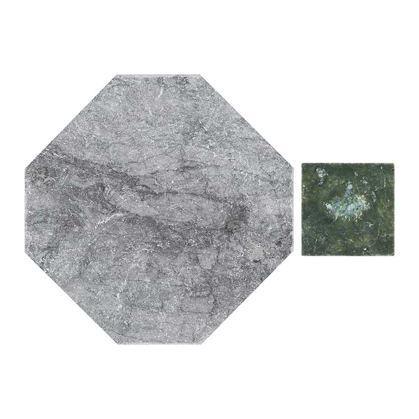 Alaris Lovina Gray 8" Octagon with Verde Dot Tumbled Marble Tile