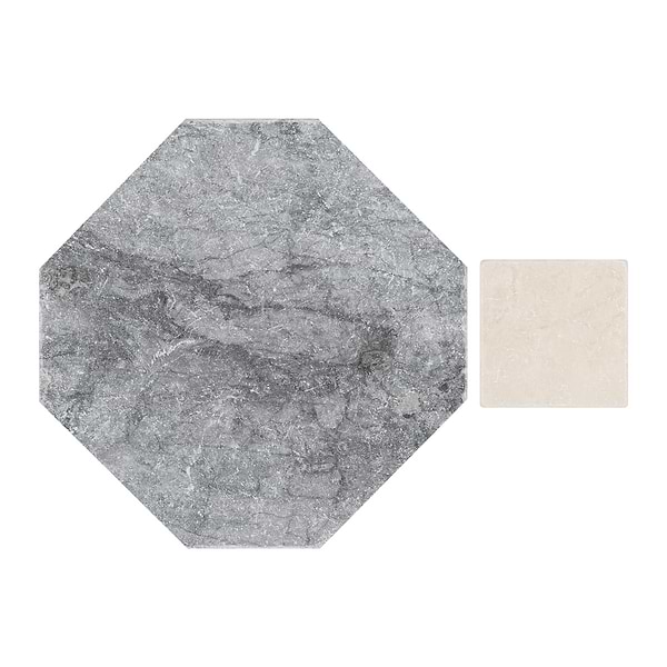 Alaris Lovina Gray 8" Octagon with Crema Ella Dot Tumbled Marble Tile