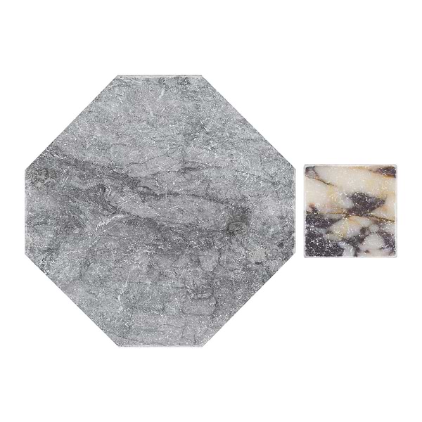 Alaris Lovina Gray 8" Octagon with Calacatta Viola Dot Tumbled Marble Tile