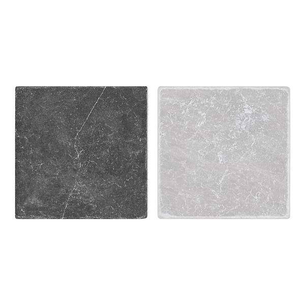 Alaris Lovina Gray 8" Octagon with Black Silk and Earth Gray Dot Tumbled Marble Tile
