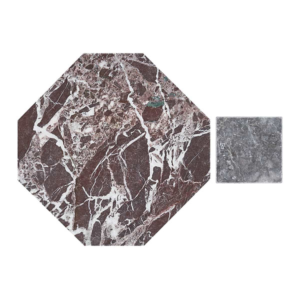 Alaris Rosso Levanto 8" Octagon with Lovina Gray Dot Tumbled Marble Tile