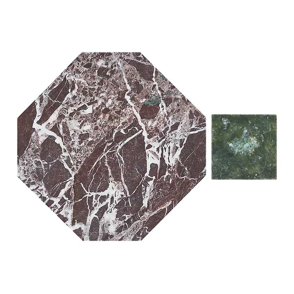 Alaris Rosso Levanto 8" Octagon with Verde Dot Tumbled Marble Tile
