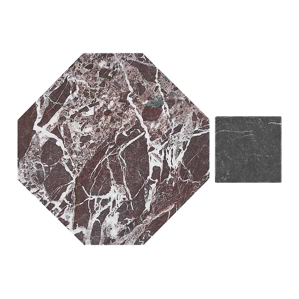 Alaris Rosso Levanto 8" Octagon with Black Silk Dot Tumbled Marble Tile