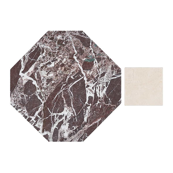 Alaris Rosso Levanto 8" Octagon with Crema Ella Dot Tumbled Marble Tile
