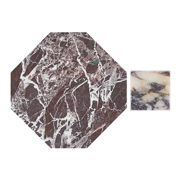 Alaris Rosso Levanto 8" Octagon with Calacatta Viola Dot Tumbled Marble Tile