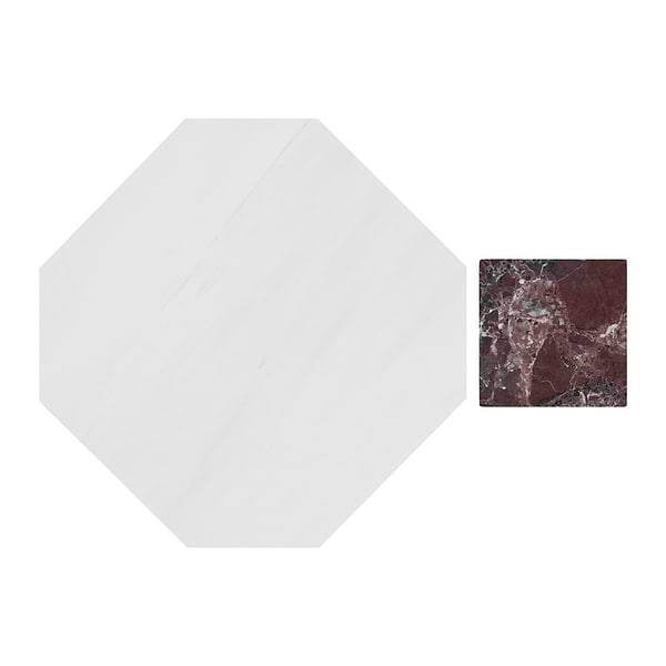 Alaris Glacier White 12" Octagon with Rosso Levanto Dot Honed Marble Tile