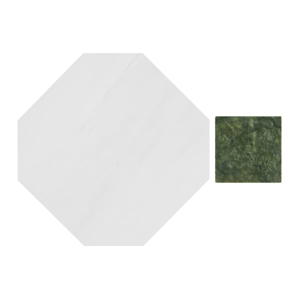 Alaris Glacier White 12" Octagon with Verde Dot Honed Marble Tile
