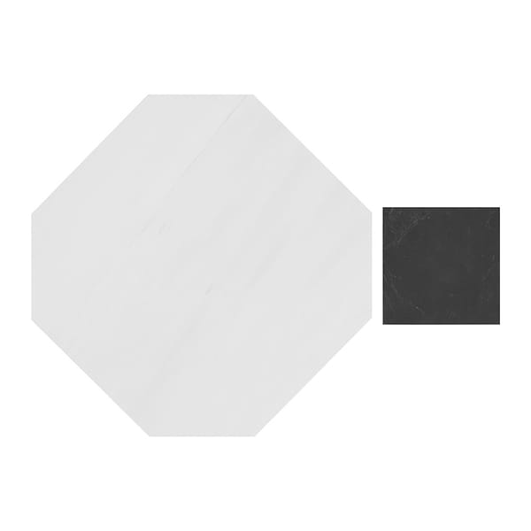 Alaris Glacier White 12" Octagon with Black Silk Dot Honed Marble Tile