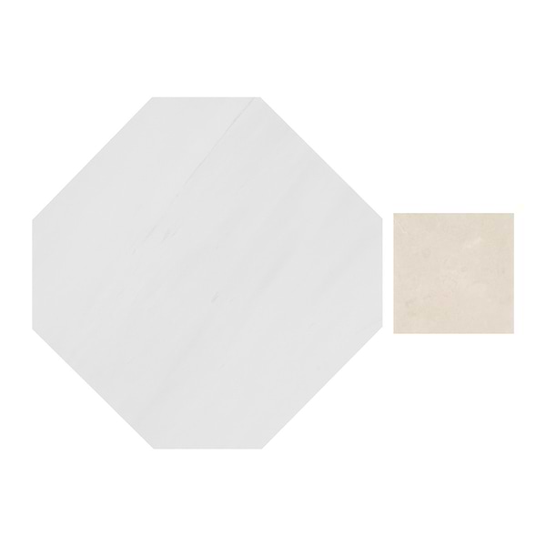 Alaris Glacier White 12" Octagon with Crema Ella Dot Honed Marble Tile