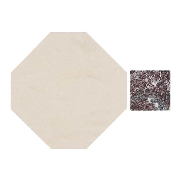 Alaris Crema Ella 12" Octagon with Rosso Levanto Dot Honed Marble Tile