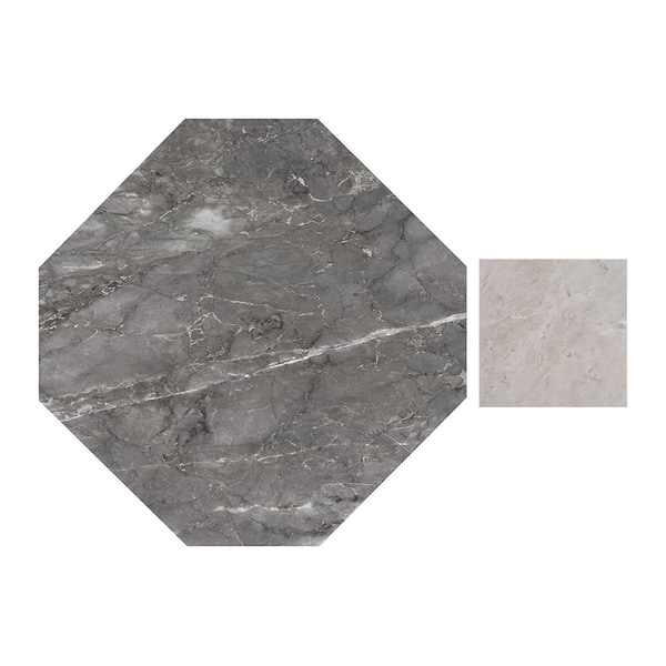 Alaris Lovina Gray 12" Octagon with Earth Gray Dot Honed Marble Tile