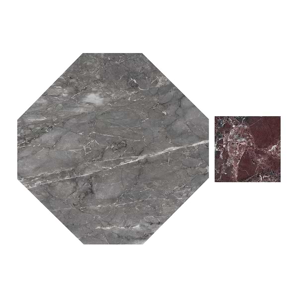 Alaris Lovina Gray 12" Octagon with Rosso Levanto Dot Honed Marble Tile