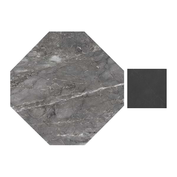 Alaris Lovina Gray 12" Octagon with Black Silk Dot Honed Marble Tile