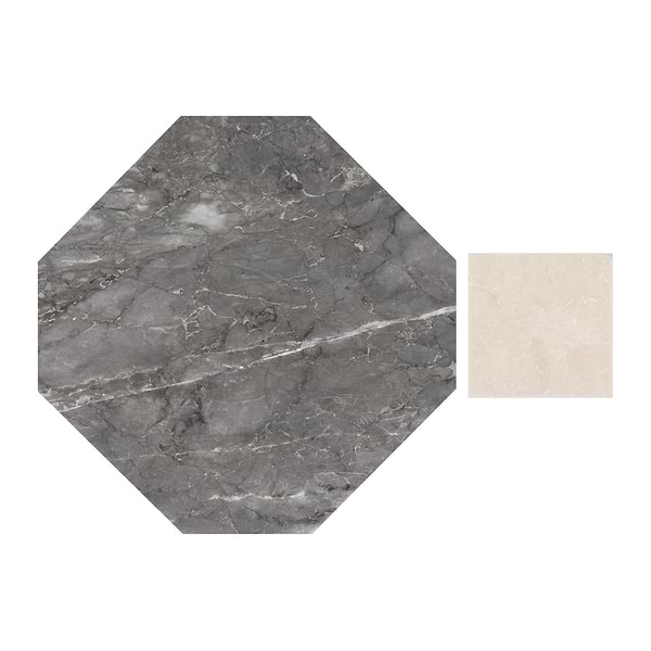 Alaris Lovina Gray 12" Octagon with Crema Ella Dot Honed Marble Tile