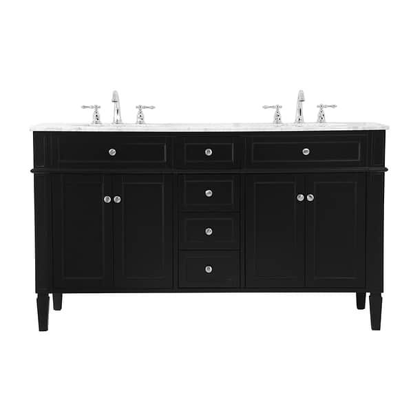 Montair Black 60" Double Vanity With Carrara White Marble Top