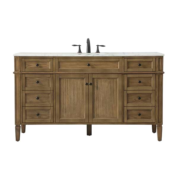 Montair Dark Brown 60" Single Vanity With Carrara White Marble Top