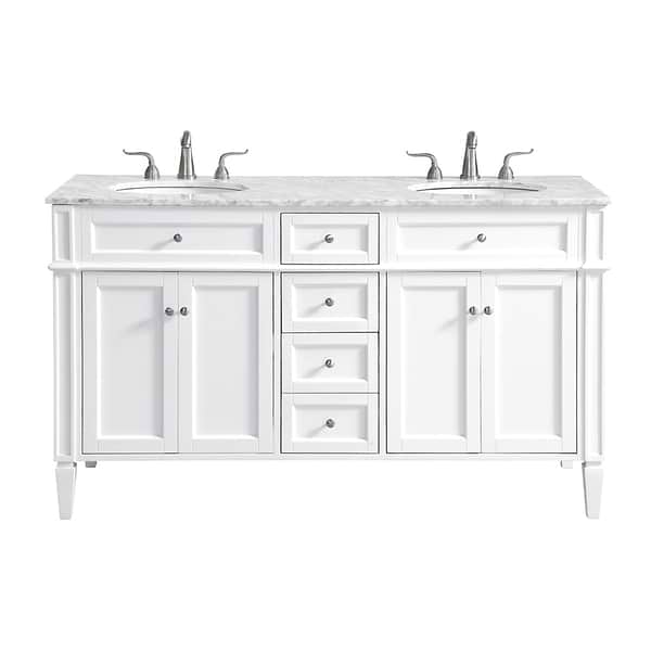 Montair White 60" Double Vanity With Carrara White Marble Top