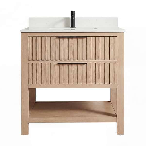 Valera Natural Oak 36" Single Vanity with White Grain Composite Stone Top