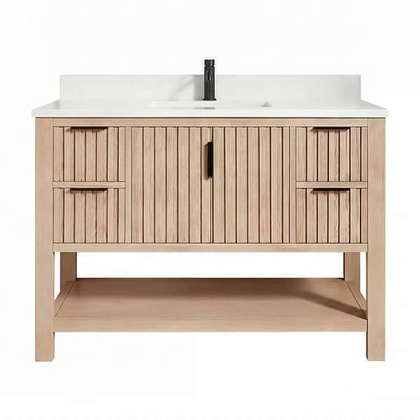 Valera Natural Oak 48" Single Vanity with White Grain Composite Stone Top