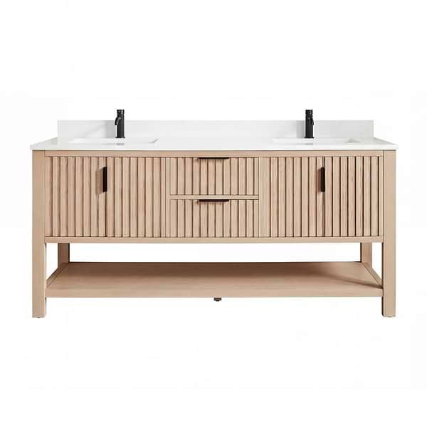 Valera Natural Oak 72" Double Vanity with White Grain Composite Stone Top