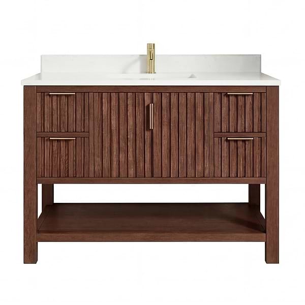 Valera Brown Oak 48" Single Vanity with White Grain Composite Stone Top