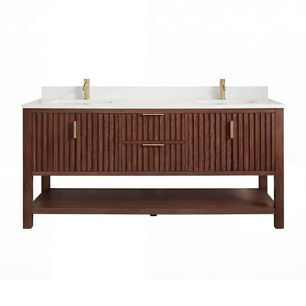 Valera Brown Oak 72" Double Vanity with White Grain Composite Stone Top
