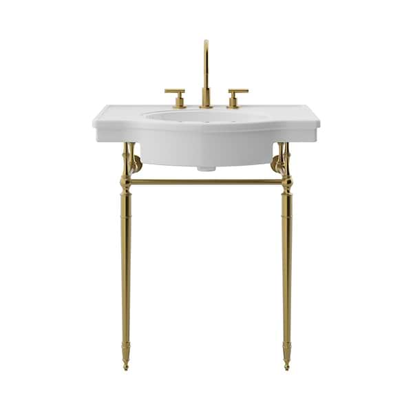 Napoleon Brushed Brass 31" Single Console with White Ceramic Top and Oval Sink