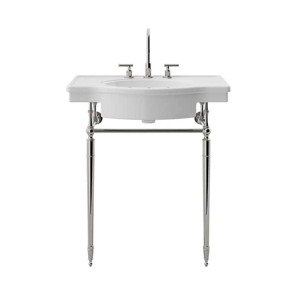Napoleon Polished Nickel 31" Single Console with White Ceramic Top and Oval Sink