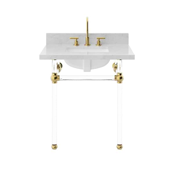 Elinor Brushed Brass 30" Single Console with Carrara Marble Top Rectangle Sink and Backsplash