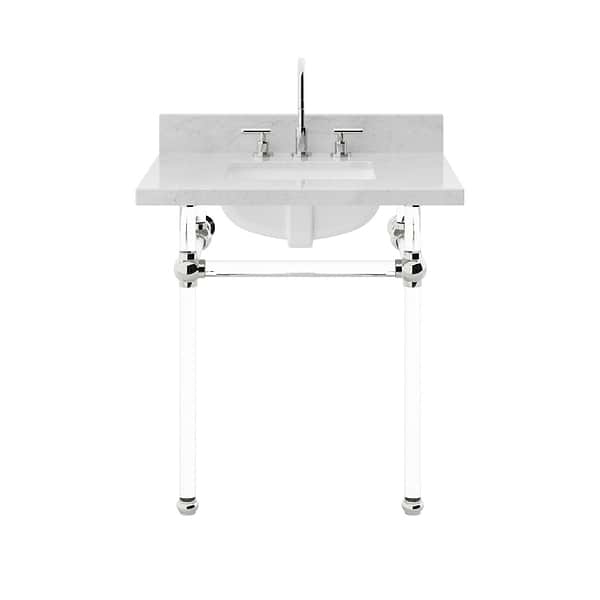 Elinor Polished Nickel 30" Single Console with Carrara Marble Top Rectangle Sink and Backsplash