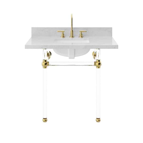 Elinor Brushed Brass 36" Single Console with Carrara Marble Top Rectangle Sink and Backsplash