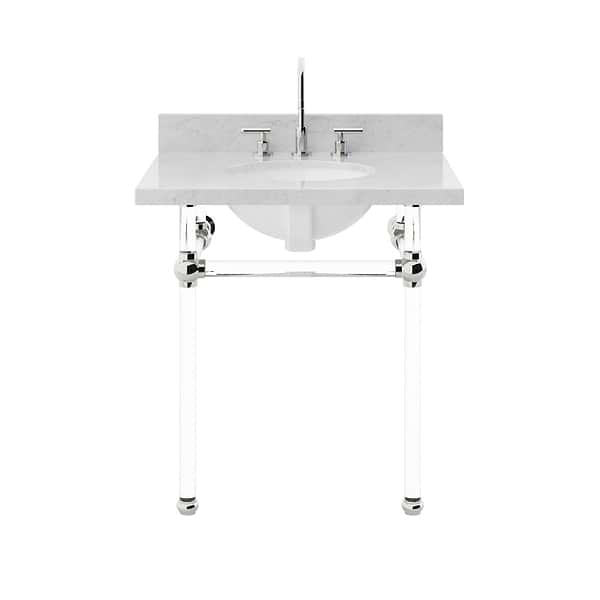 Elinor Polished Nickel 30" Single Console with Carrara Marble Top Oval Sink and Backsplash