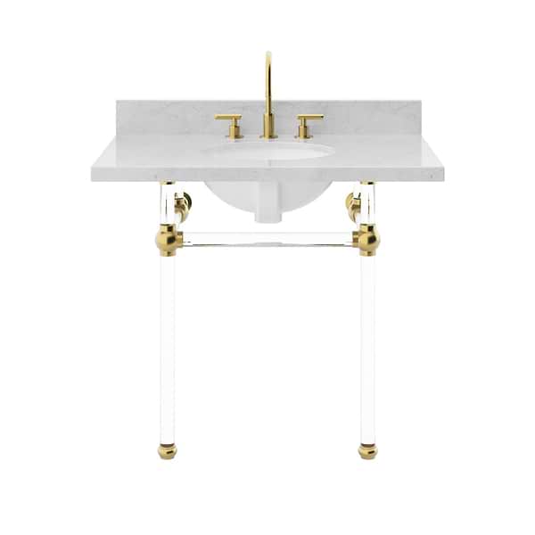 Elinor Brushed Brass 36" Single Console with Carrara Marble Top Oval Sink and Backsplash