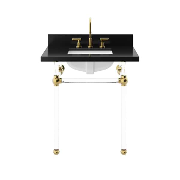 Elinor Brushed Brass 30" Single Console with Black Granite Top Rectangle Sink and Backsplash
