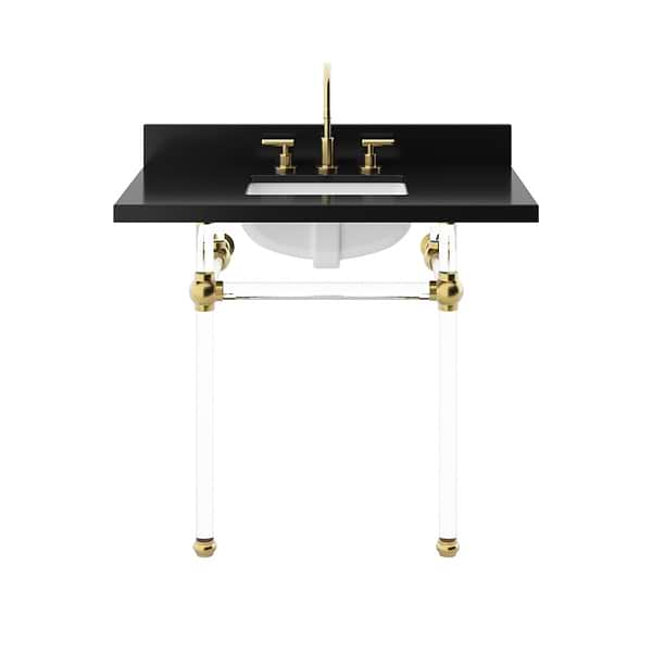 Elinor Brushed Brass 36" Single Console with Black Granite Top Rectangle Sink and Backsplash