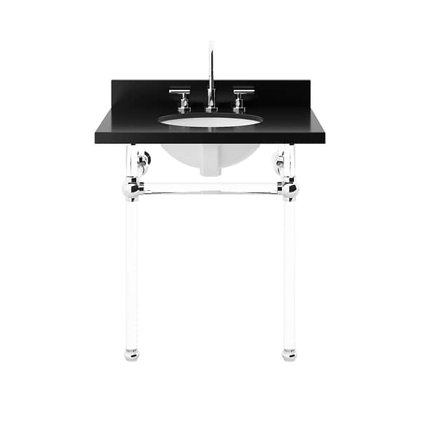 Elinor Polished Chrome 30" Single Console with Black Granite Top Oval Sink and Backsplash