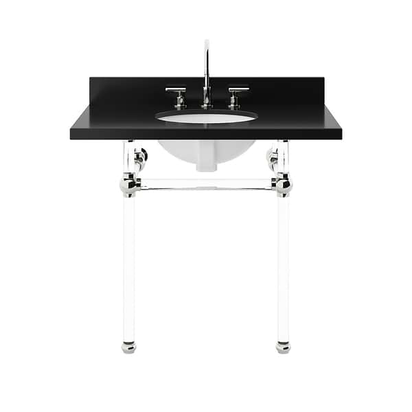 Elinor Polished Nickel 36" Single Console with Black Granite Top Oval Sink and Backsplash