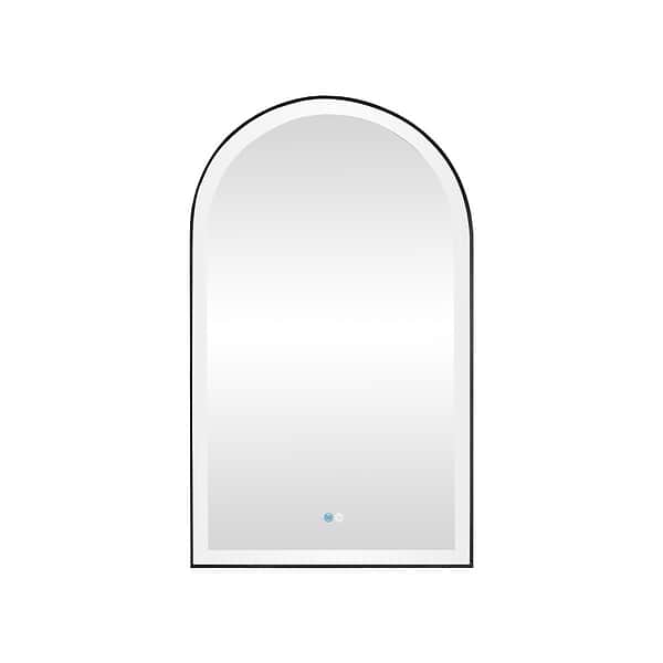 Aviva Brushed Black 24x40" Arched Aluminum Framed LED Wall Mount Bathroom Vanity Mirror in Brushed Black, View 2, open zoomed image