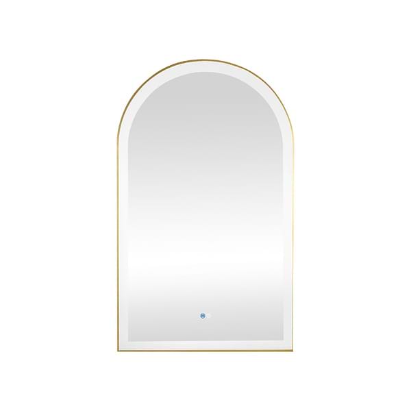 Aviva Brushed Gold 24x40" Arched Aluminum Framed LED Wall Mount Bathroom Vanity Mirror in Brushed Gold, View 2, open zoomed image