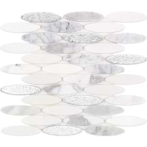 Kinetic Ice Water White 1x4 Ovals Marble & Glass Polished Mosaic Tile