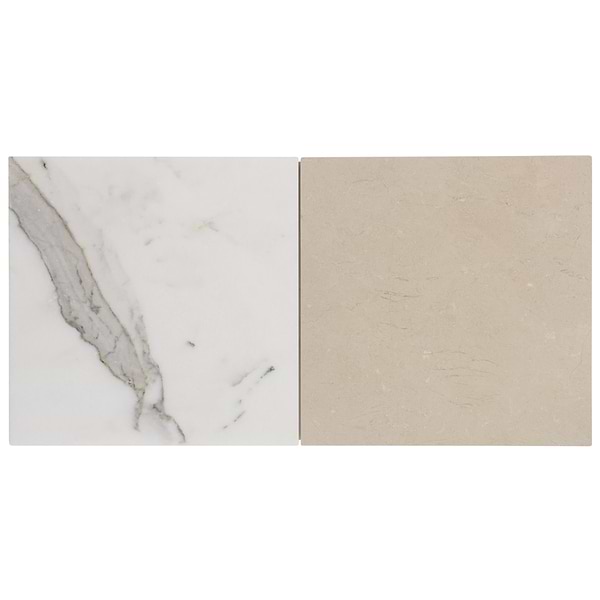 Avanti Calacatta Gold and Crema Marfil Beige 12x12 Tumbled Marble Checkerboard Tile