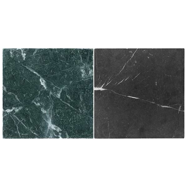 Avanti Nero Marquina Black and Verde Green 12x12 Tumbled Marble Checkerboard Tile