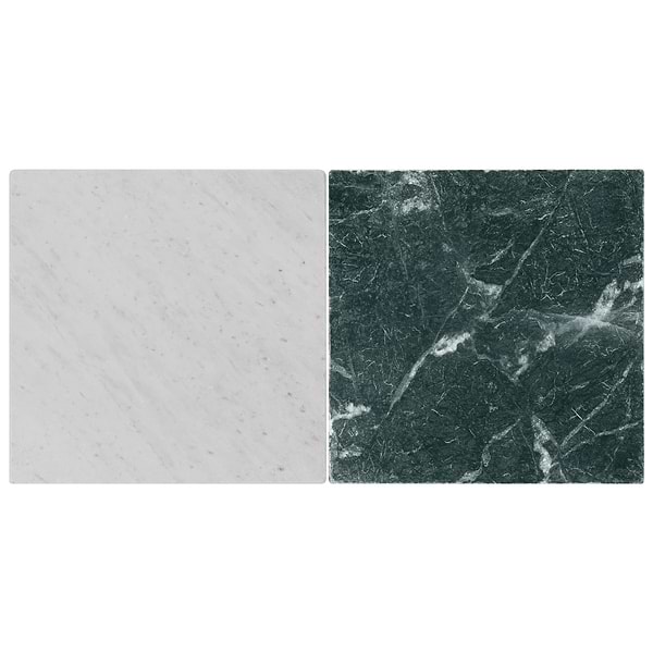 Avanti Verde Green and Bianco Carrara White 12x12 Tumbled Marble Checkerboard Tile