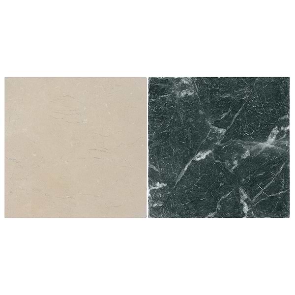 Avanti Verde Green and Crema Marfil Beige 12x12 Tumbled Marble Checkerboard Tile