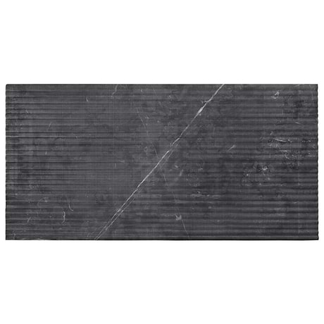 Waves Nero Marquina Black 12x24 Fluted 3D Honed Marble Tile