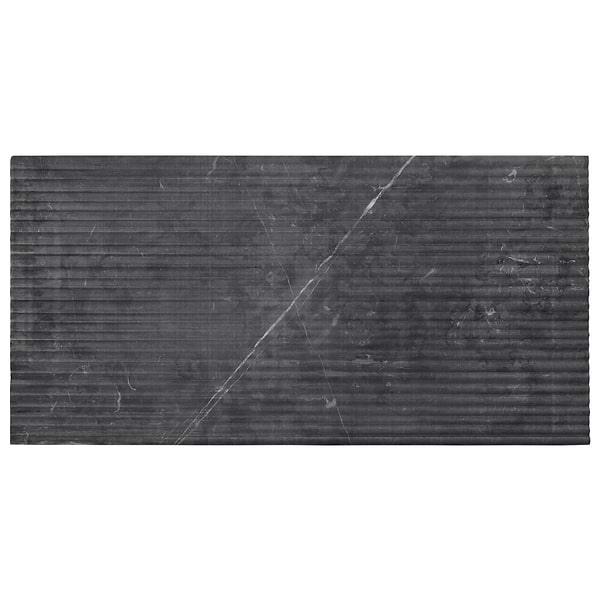 Waves Nero Marquina Black 12x24 Fluted 3D Honed Marble Tile