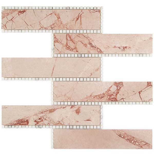 New Palm Beach by Krista Watterworth Brick Pink 3x12" Polished Marble Mosaic