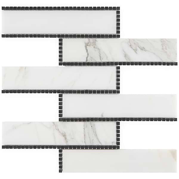 New Palm Beach by Krista Watterworth Brick White 3x12" Polished Marble Mosaic