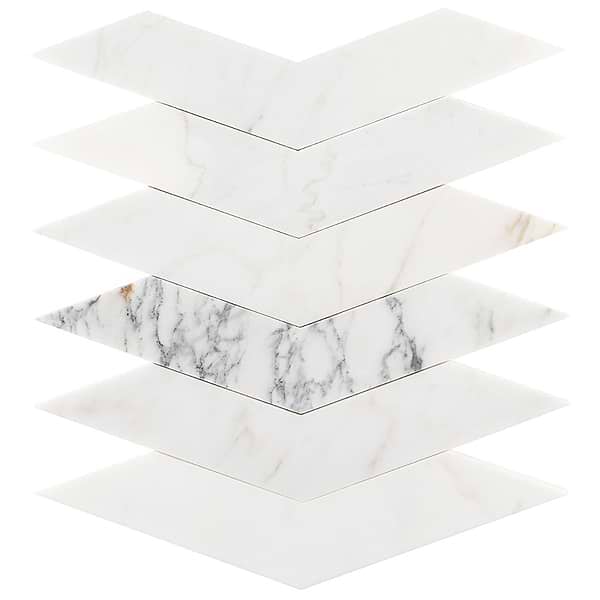 New Palm Beach by Krista Watterworth Floral White Chevron Polished Marble Mosaic